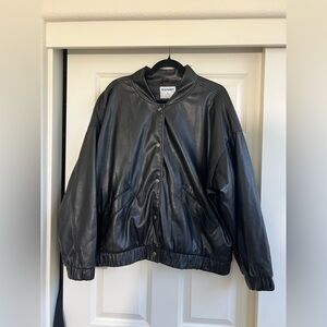 Old Navy Black Faux Leather Bomber Jacket